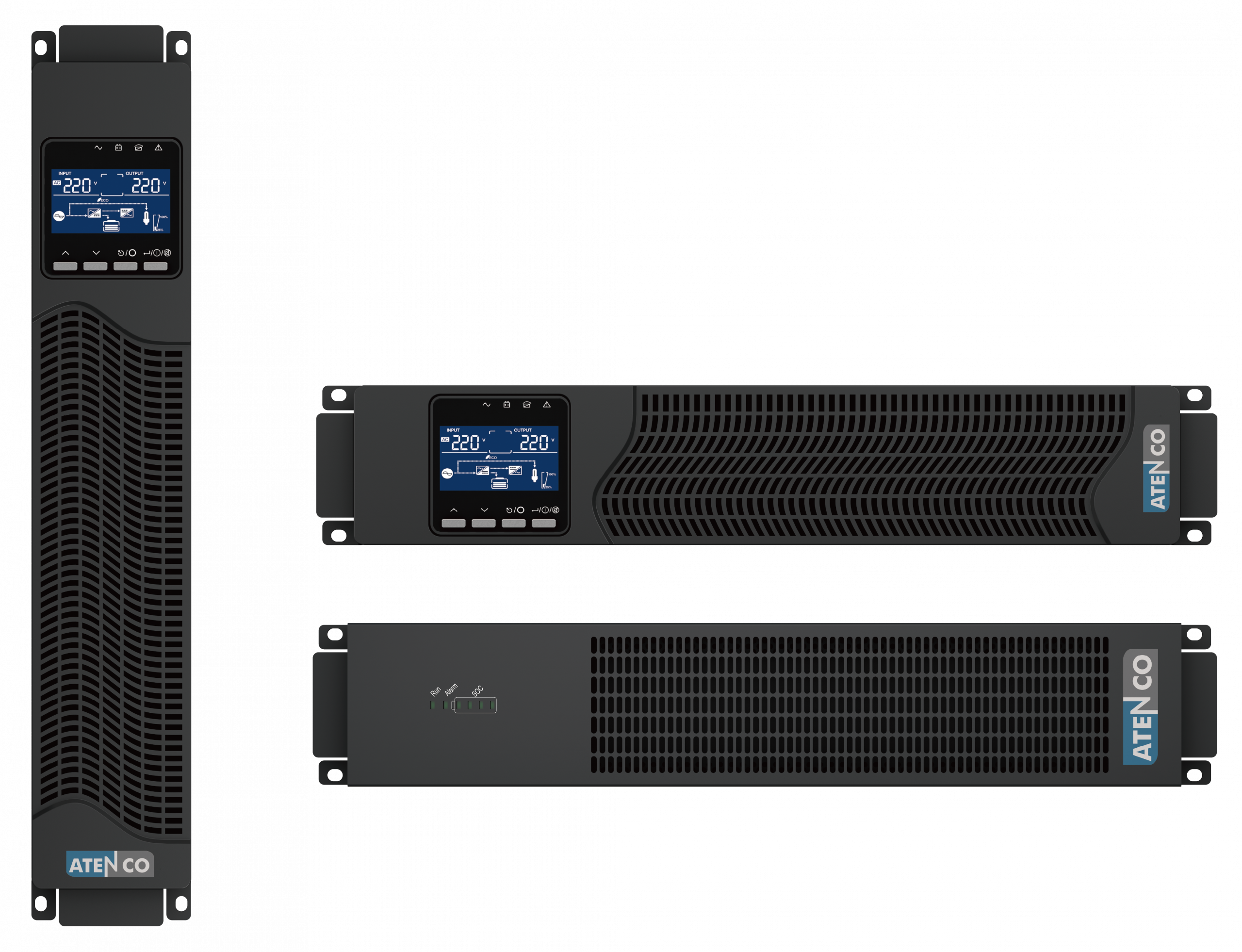 ATENCO RM11E PRO 1-3 kVA LiFePO4 lithium online double-conversion rack/tower UPS front view