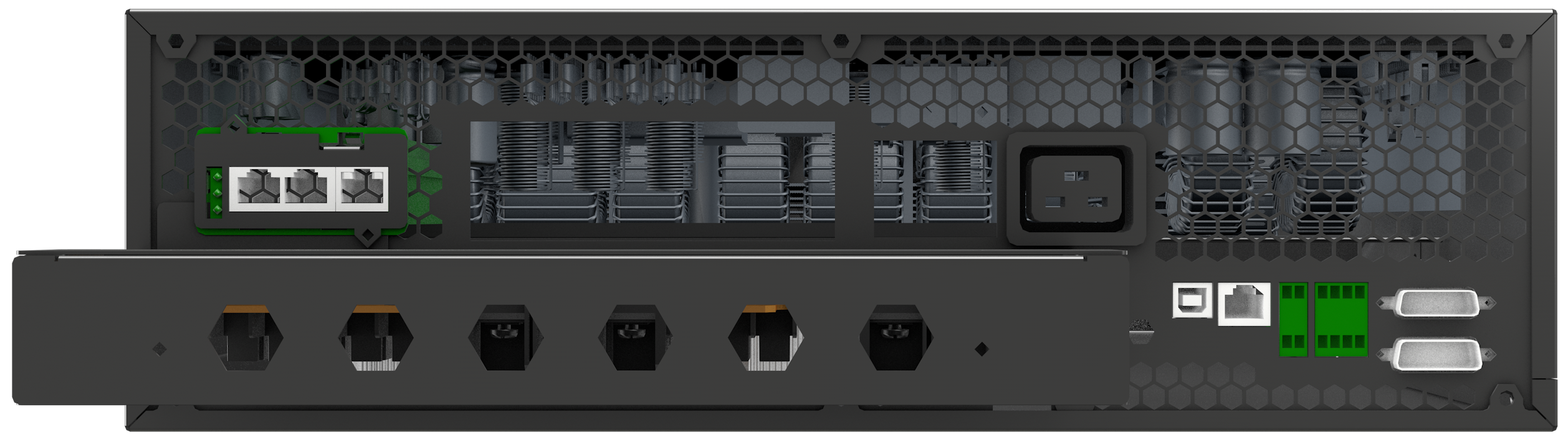 ATENCO RM33E 40-50 kVA 4U rear panel with LBS port, intelligent slot, parallel and communication ports