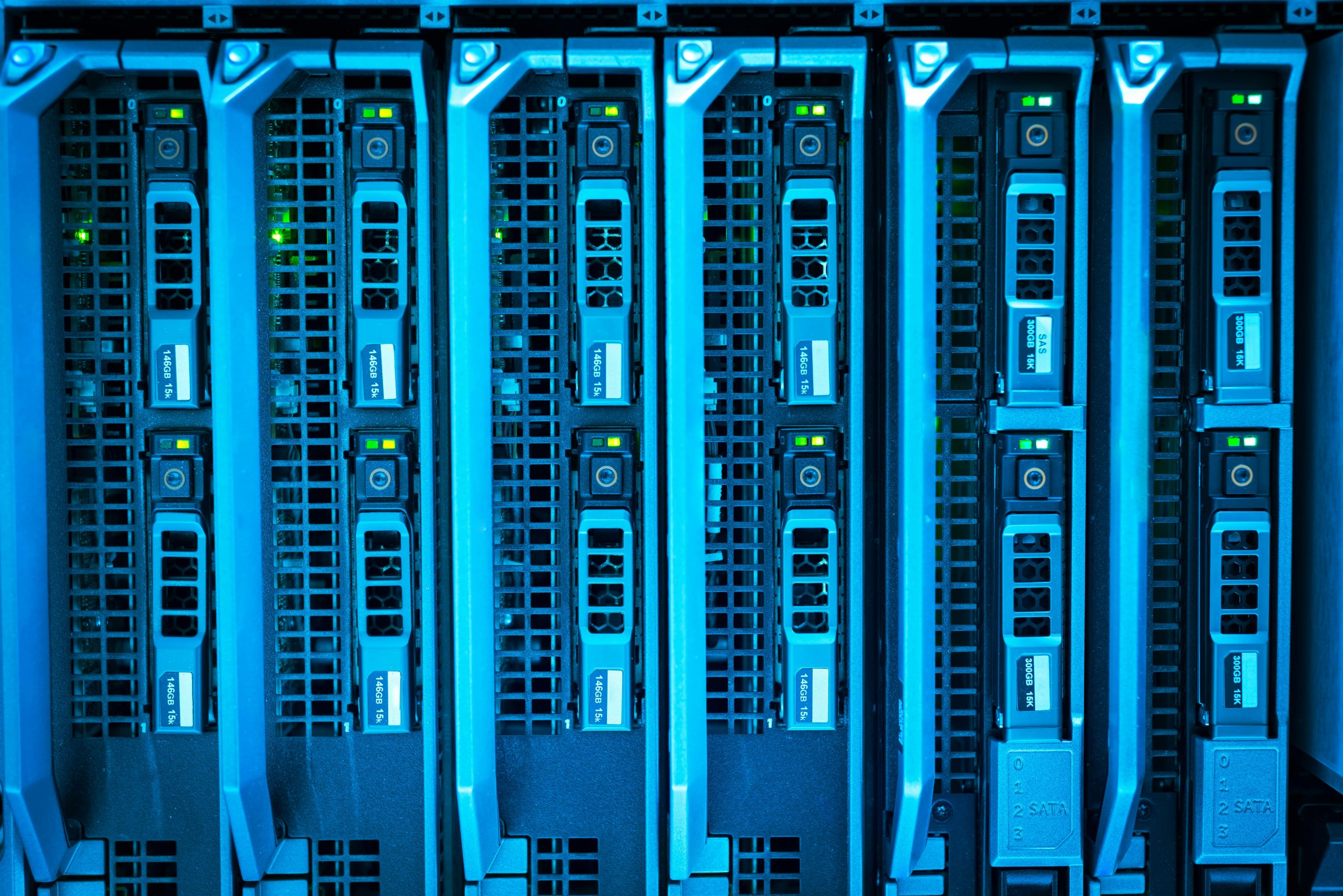 Network closet with switches, routers and structured-network equipment backed up by ATENCO RM31E rack/tower UPS